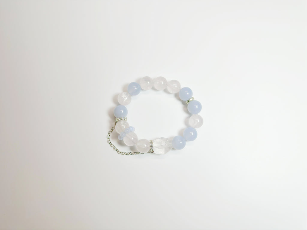 Blue and pink dreamy bracelet with rose quartz and blue lace agate for Bazi Water-Fire balance - Baiyun Temple consecrated