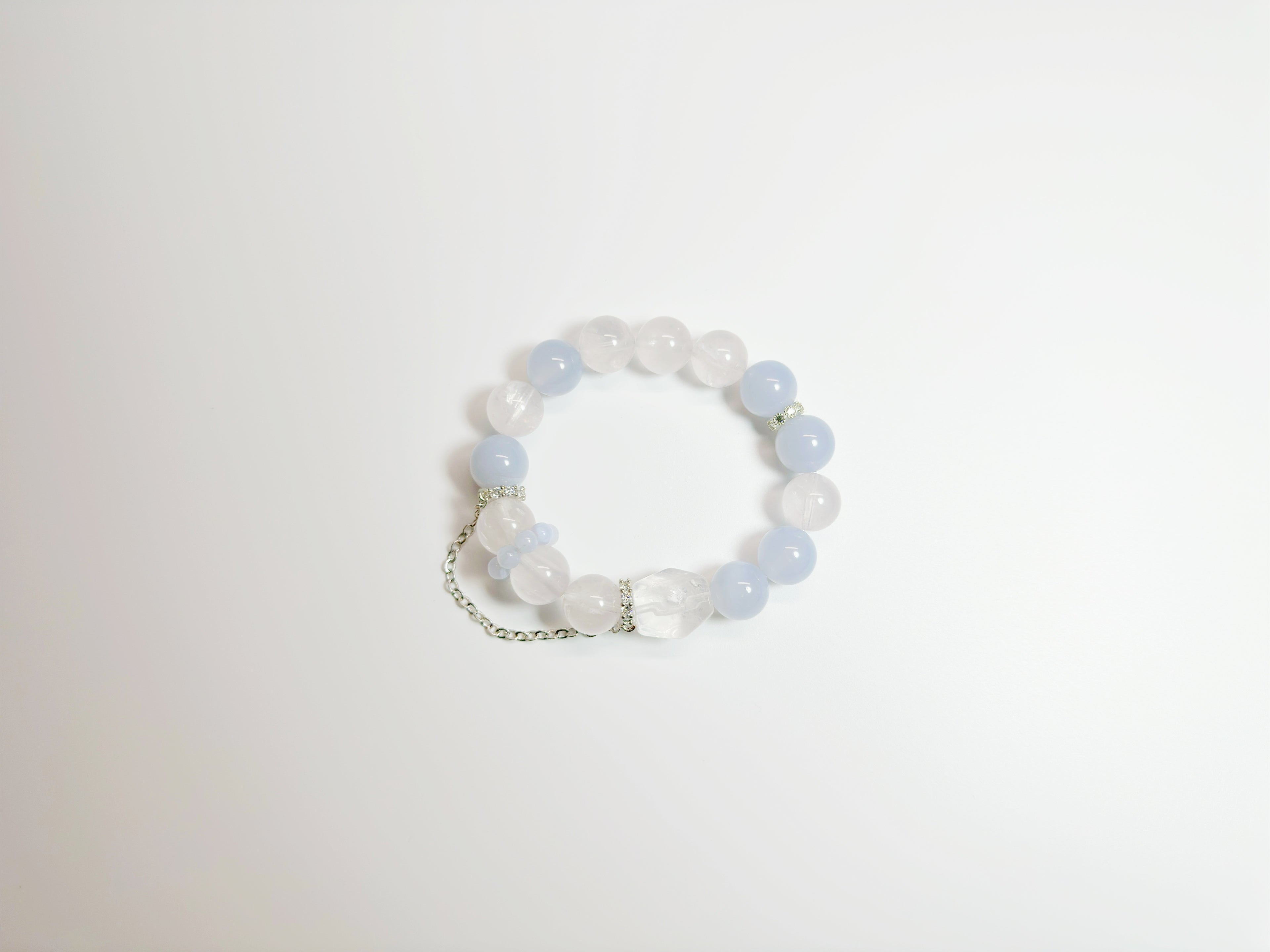 Blue and pink dreamy bracelet with rose quartz and blue lace agate for Bazi Water-Fire balance - Baiyun Temple consecrated