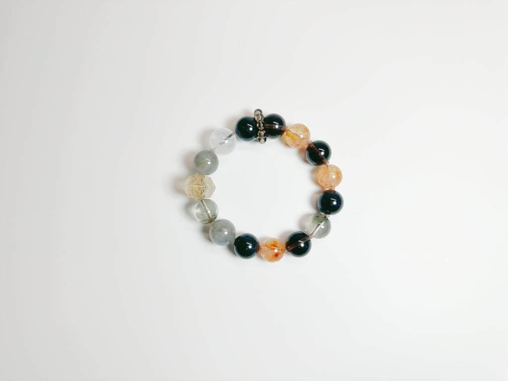 Cosmic Mystery Bracelet: Labradorite & black obsidian for spiritual protection + intuition boost. Bazi Metal-Water aligned, Suppor Baiyun Temple blessed.
