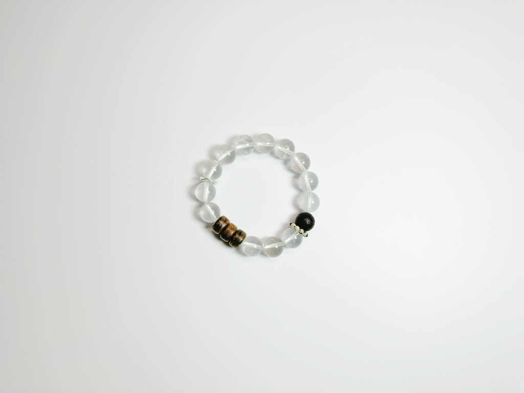 Mystical earthly bracelet with black tourmaline and clear quartz for Feng Shui grounding - optional Baiyun Temple blessing