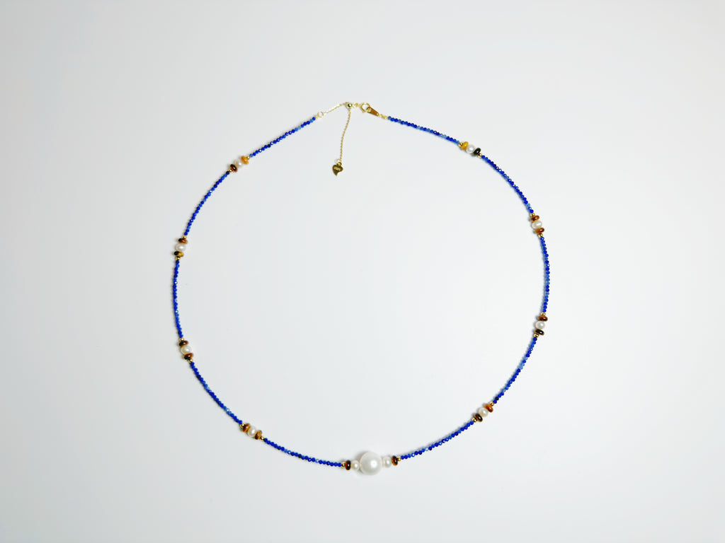 Feng Shui celestial harmony necklace with lapis lazuli, pearl & tiger's eye for wisdom & protection - metaphysical energy jewelry