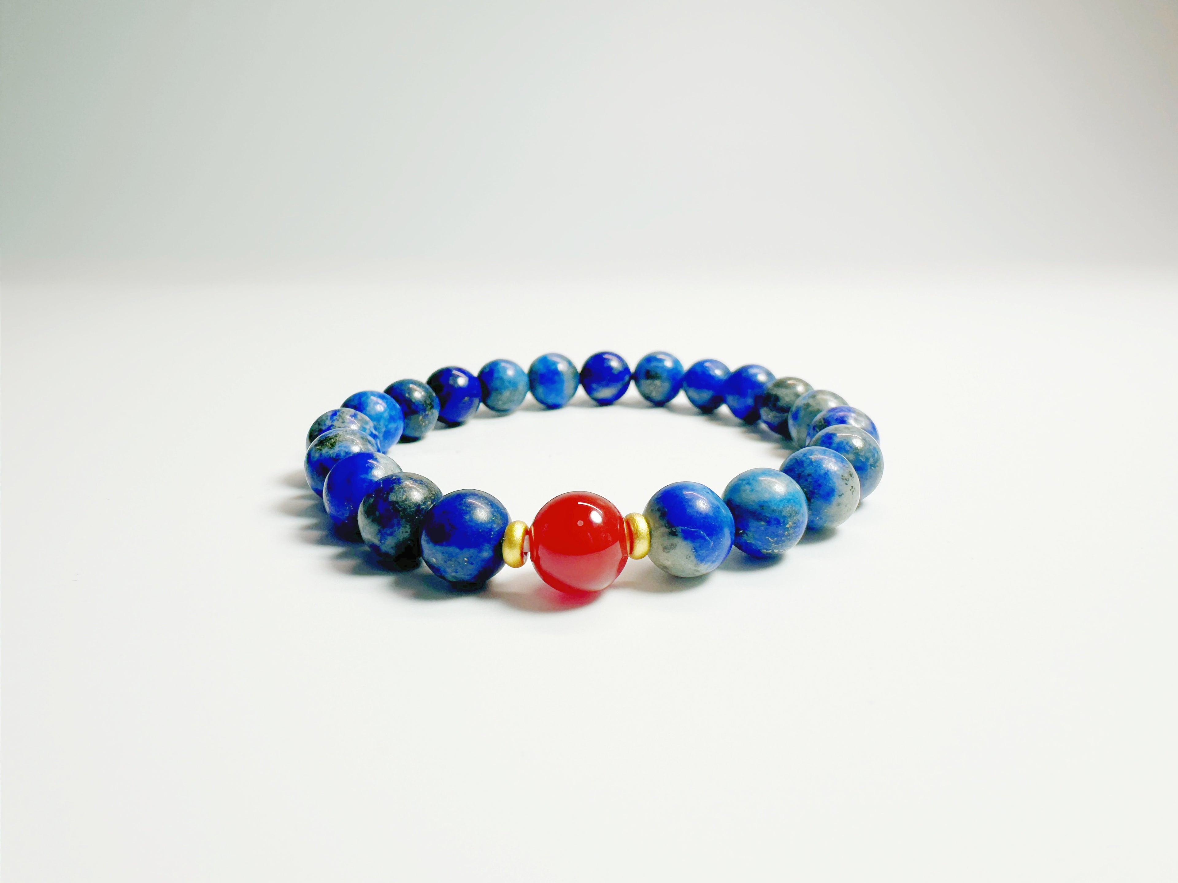 Feng Shui courage & clarity bracelet with lapis lazuli and red agate - metaphysical energy enhancer