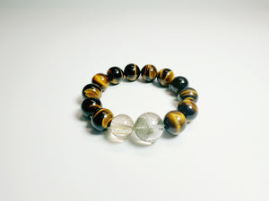 Crystal Clarity & Protection– Handcrafted Clear Quartz & Tiger Eye Bracelet