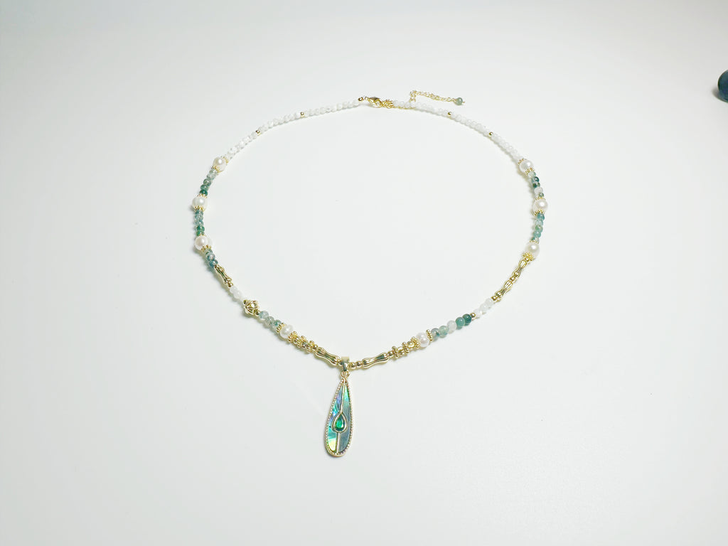 Feng Shui  jade pendant - metaphysical prosperity jewelry . Mother-of-Pearl
& Abalone Shell & Alloy & Green Agate 