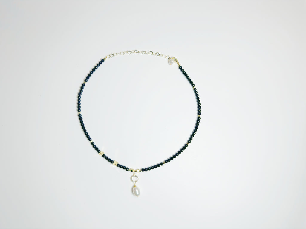 The Jìng(静):  Feng Shui Black Agate & Pearl bracelet for protection + intuition boost. Hand-polished metaphysical talisman with optional Baiyun Temple blessing. Shields against negative energy .